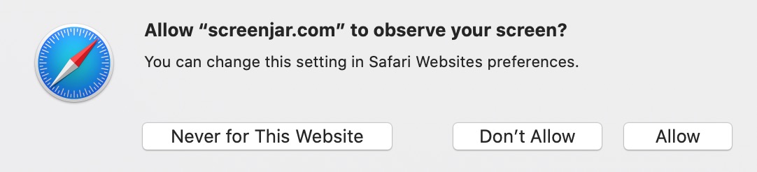 Safari screen recording permission request